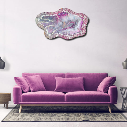 Handcrafted Pink Epoxy Resin Wall Clock: Irregular Shape Art Decor 24 inches * 15 inches