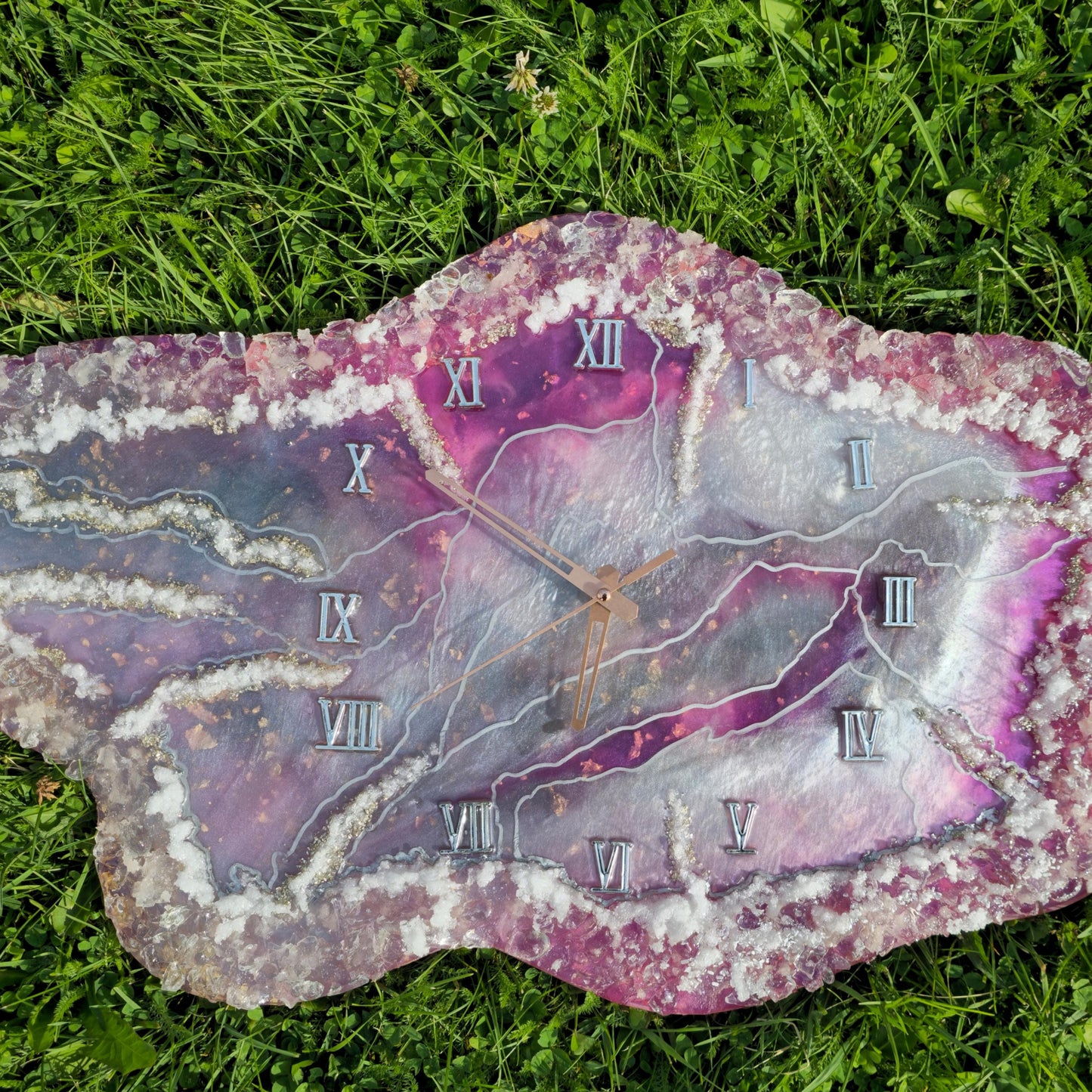 Handcrafted Pink Epoxy Resin Wall Clock: Irregular Shape Art Decor 24 inches * 15 inches