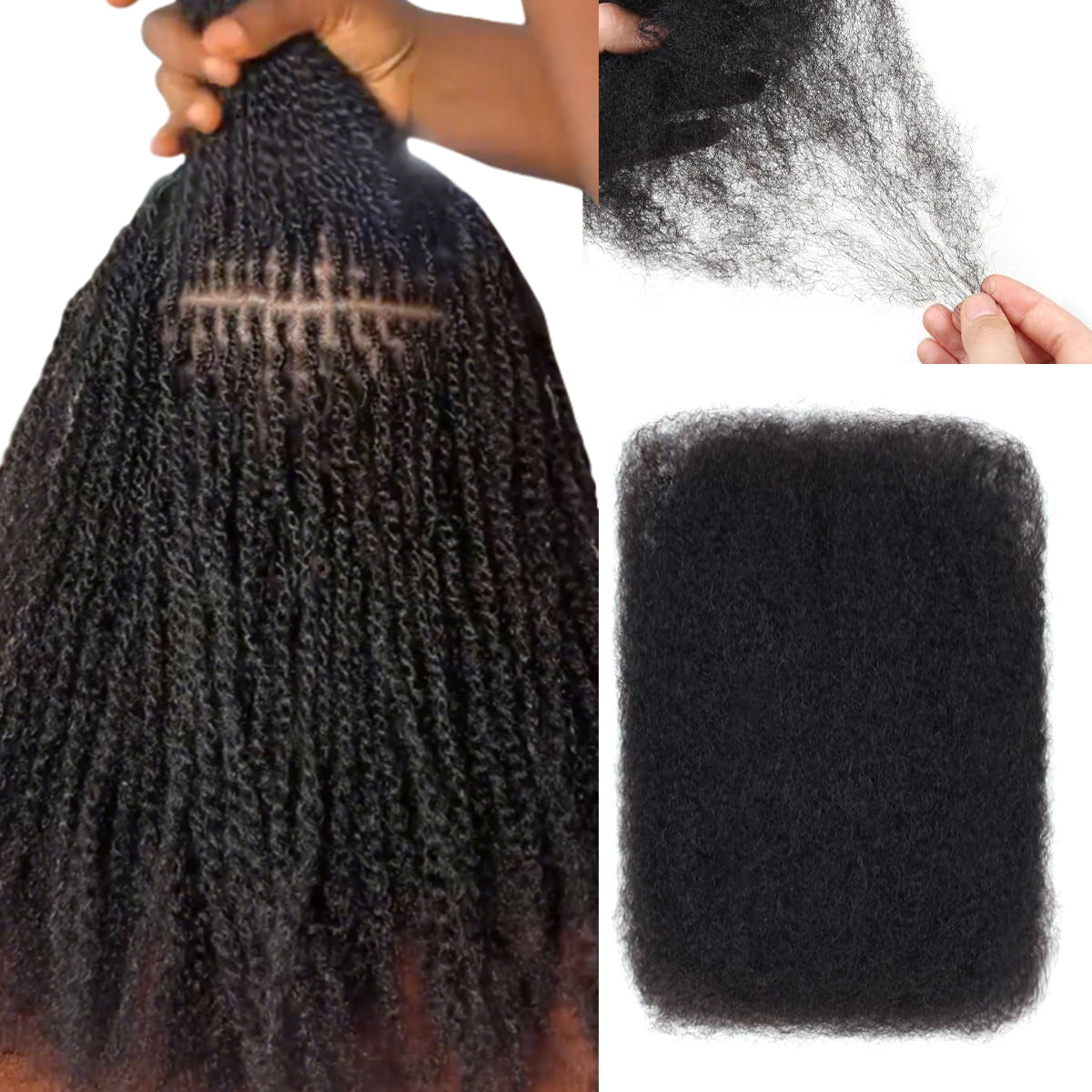 Afro Kinki Human Hair Bulk: Microlocs, Microtwists, Microbraids - 50g - 3 pack Bundle, Natural Black Color
