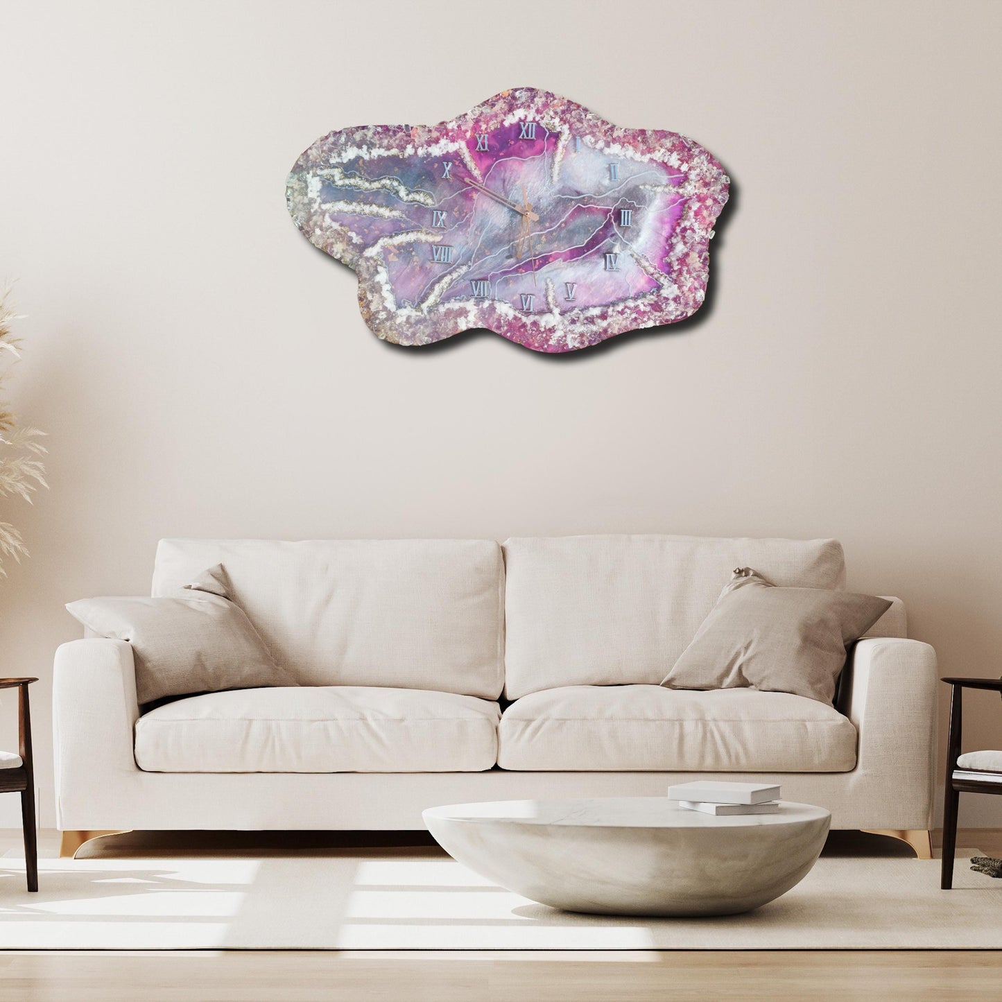 Handcrafted Pink Epoxy Resin Wall Clock: Irregular Shape Art Decor 24 inches * 15 inches