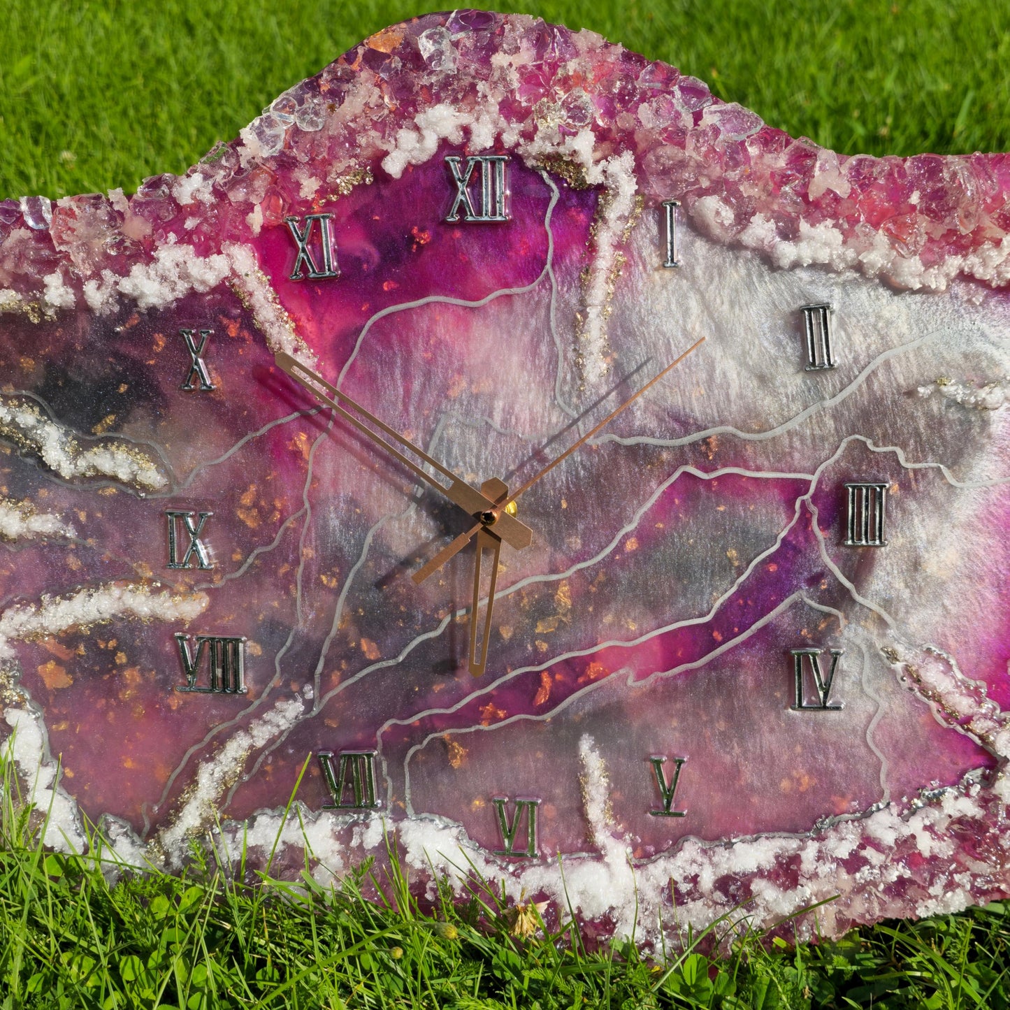 Handcrafted Pink Epoxy Resin Wall Clock: Irregular Shape Art Decor 24 inches * 15 inches