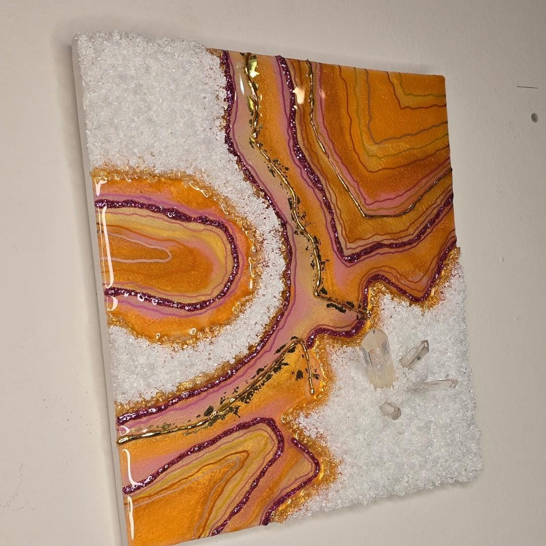 Handmade Epoxy Resin Geode Wall Art: Sunset Inspired Art 11 * 12 inches home decor