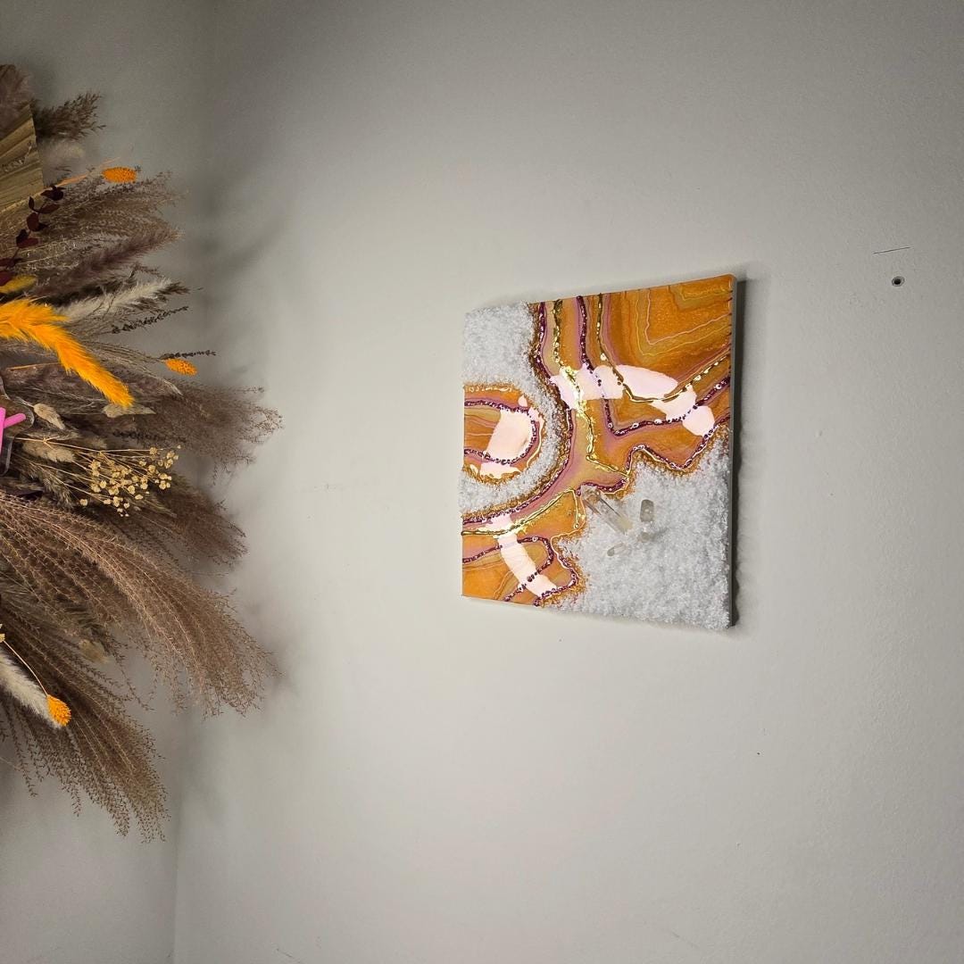 Handmade Epoxy Resin Geode Wall Art: Sunset Inspired Art 11 * 12 inches home decor