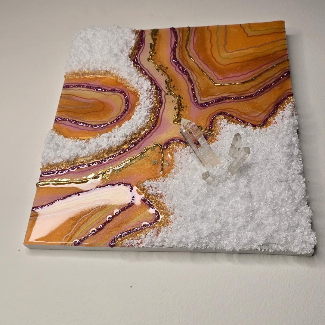 Handmade Epoxy Resin Geode Wall Art: Sunset Inspired Art 11 * 12 inches home decor