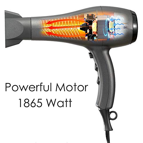 NITION Ceramic Hair Dryer with Diffuser,Comb & Nozzle Attachments,1875 Watt Negative Ions Ionic Blow Dryer for Quick Drying,3 Heat & 2 Speed Settings,Cool Shot Button,Black