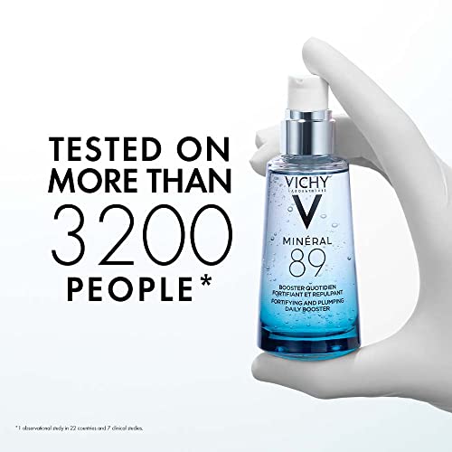 Vichy Hydrating Hyaluronic Acid Serum, Mineral 89 Serum and Daily Face Moisturizer Skin Booster with Natural Origin Hyaluronic Acid, Hydrates and Strengthens Sensitive Skin, 50mL