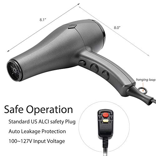 NITION Ceramic Hair Dryer with Diffuser,Comb & Nozzle Attachments,1875 Watt Negative Ions Ionic Blow Dryer for Quick Drying,3 Heat & 2 Speed Settings,Cool Shot Button,Black