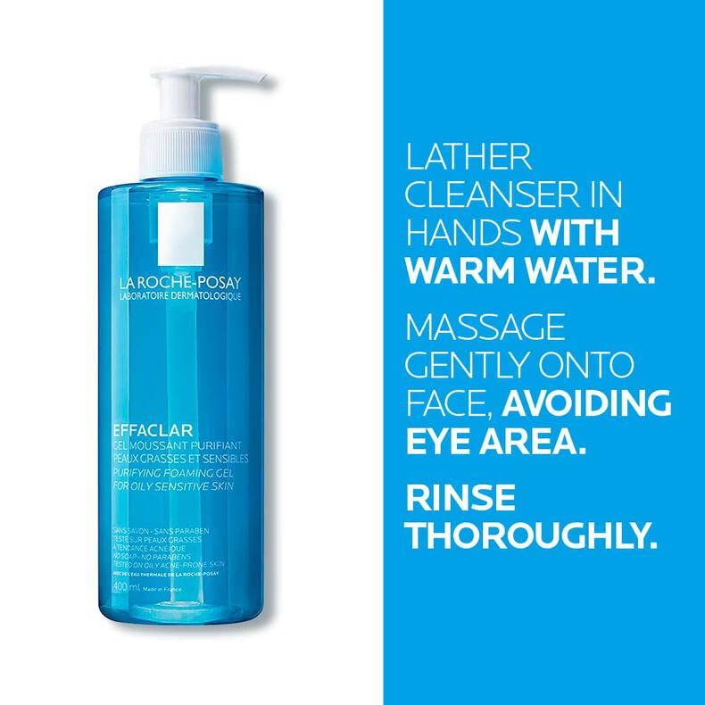 La Roche-Posay Face Wash Cleanser, Effaclar Oily Skin, Acne-Prone Skin Gel, Zinc PCA, Alcohol-Free, Dye-Free, pH Balanced 400ml