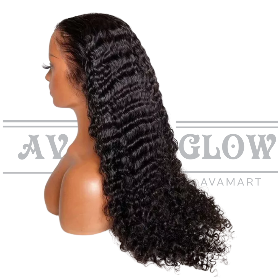 Glueless Human Hair Lace Front Deep Wave Pre-Plucked 180% Density Wig