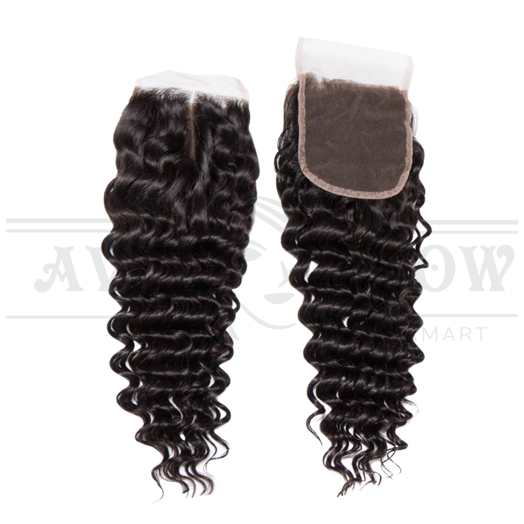 4*4 Deep Wave 100% Human Hair Lace Closure