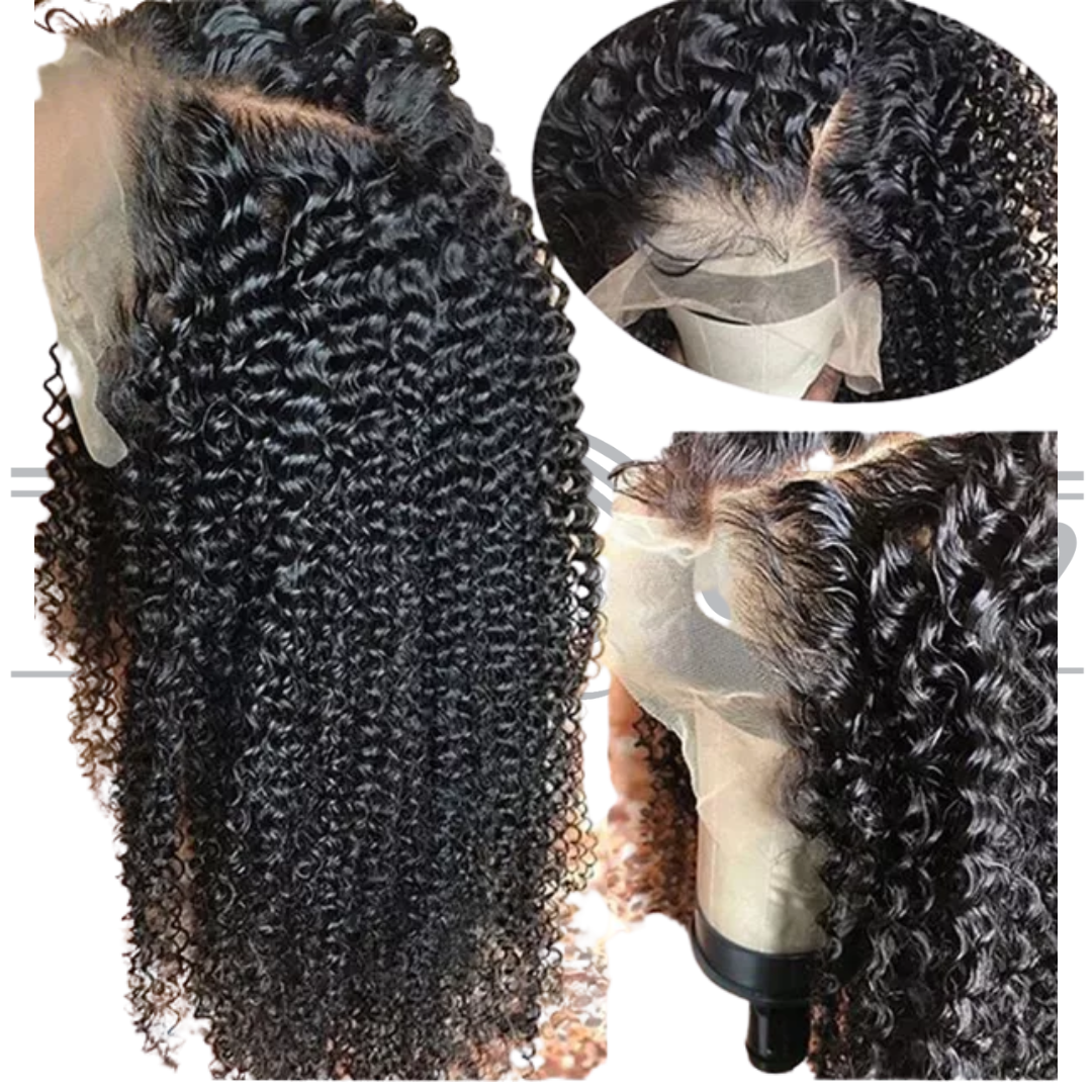Glueless Human Hair Lace Frontal Kinky Curly Pre-Plucked 180% Density Wig
