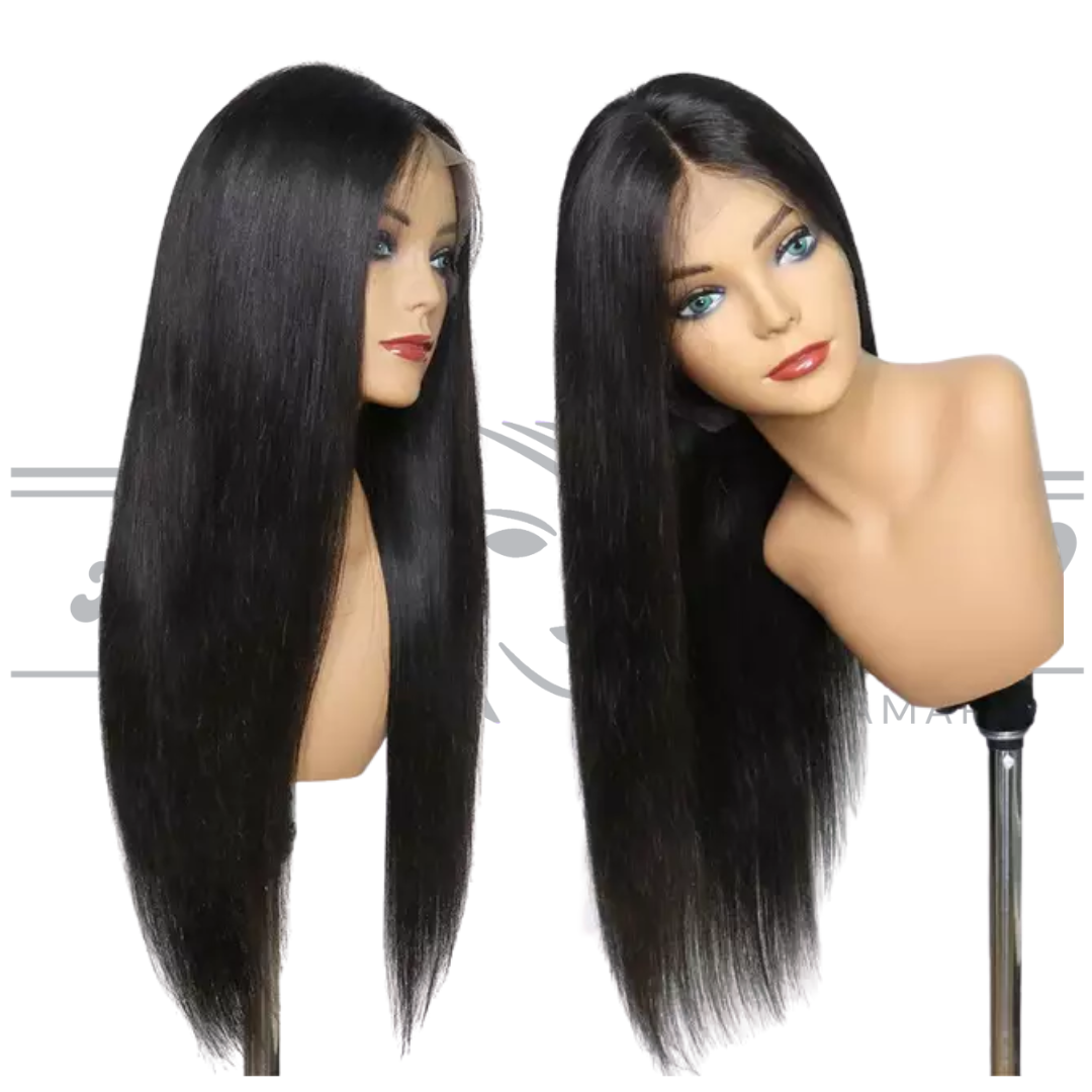 Glueless Human Hair Lace Frontal Straight Hair Pre-Plucked 180% Density Wig